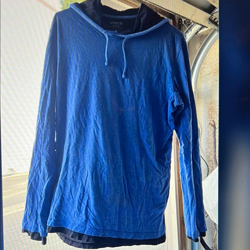 Men’s Vince Black and Blue Double Pima Cotton Shirt